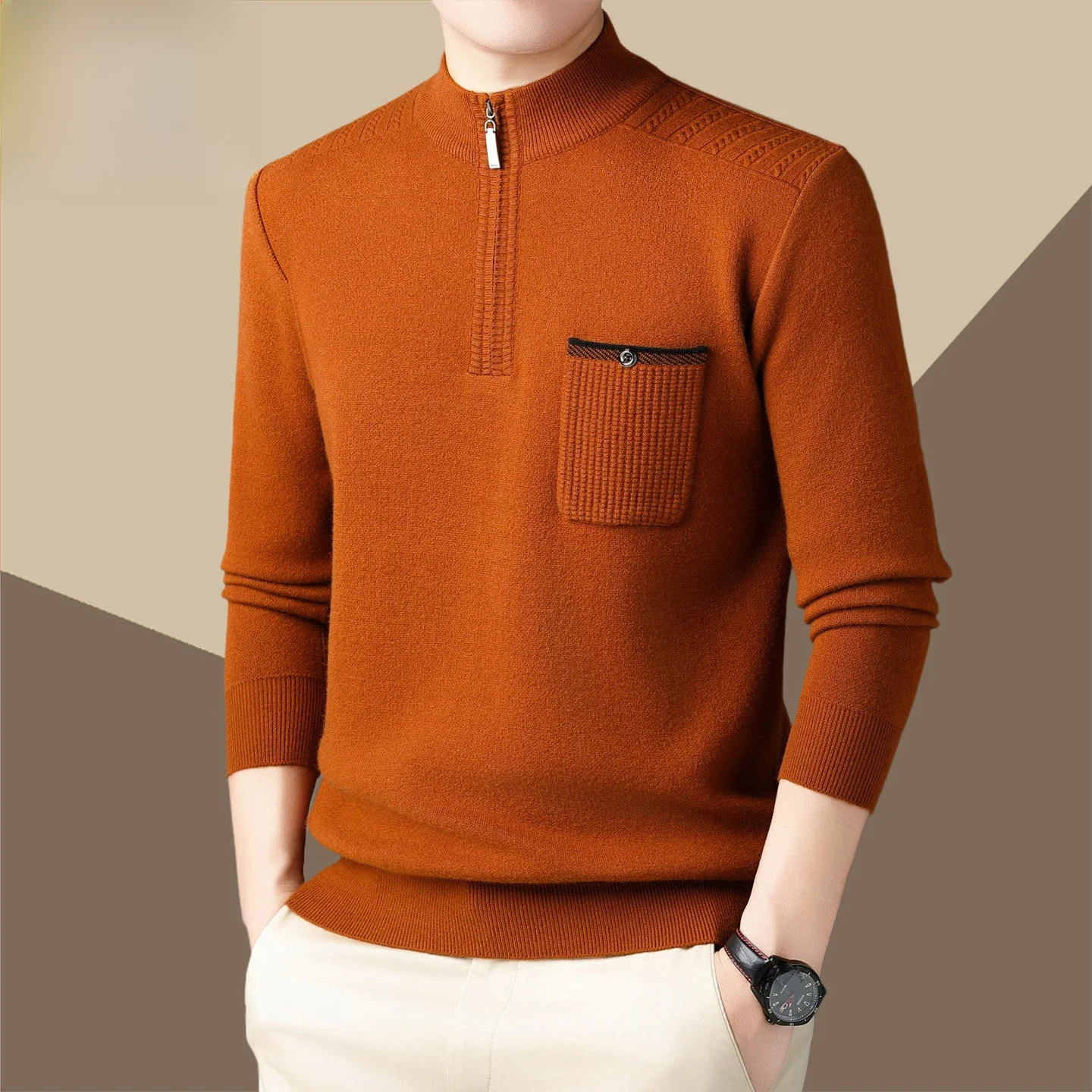 

Мужской шерстяной свитер Pierre Cardin с воротником на молнии, теплый, зимний, модный, с высоким воротником