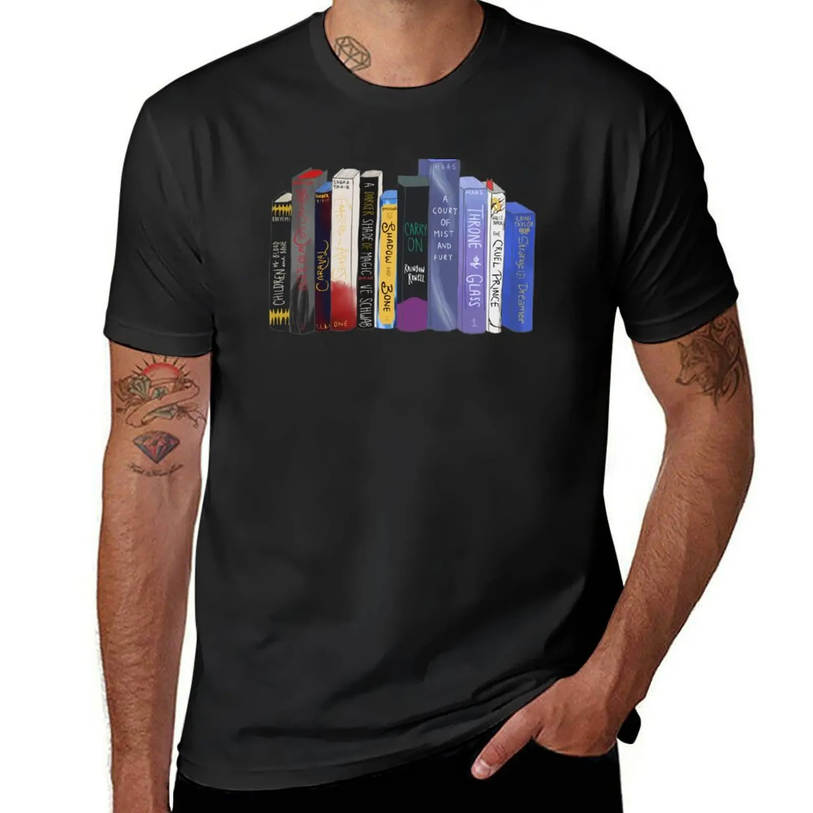 YA Fantasy Bookshelf T-Shirt plus size tops oversized funnys black t-shirts for men