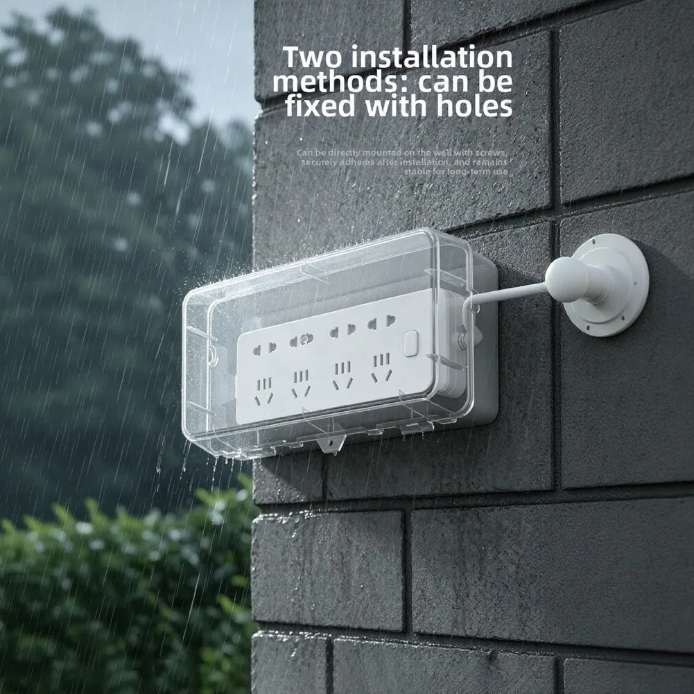 4 Socket Waterproof Power Strip Box for Indoor Outdoor Environments PC Construction 283x110x110mm Rain Drainage System