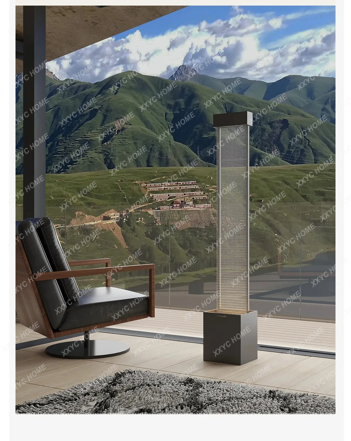 circulating water living room, landing to attract wealth, water curtain wall, entrance humidification decoration