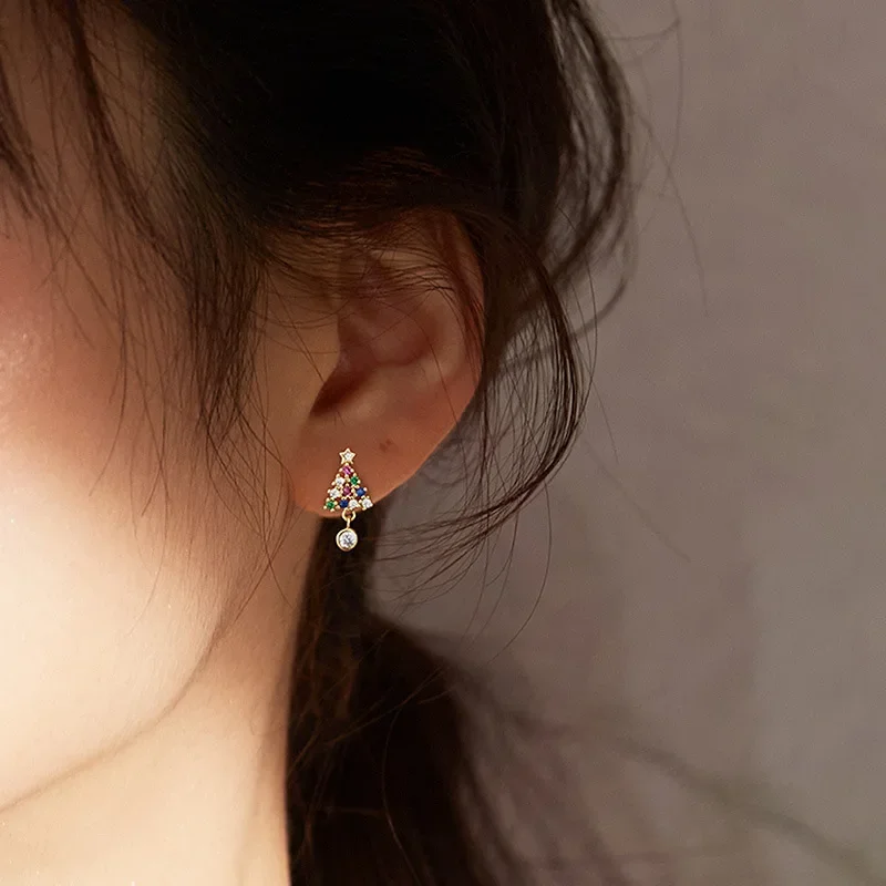 فضي اللون رائعة الزركون ندفة الثلج وأقراط للنساء لامعة كريستال الزهور القرط فتاة حفلة عيد الميلاد مجوهرات هدايا