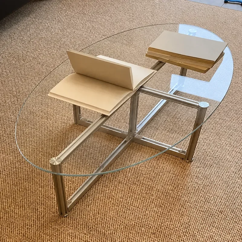 Nordic Retro Tempered Glass Coffee Table Oval Modern Simple Household Small Apartment Aluminum Frame Table