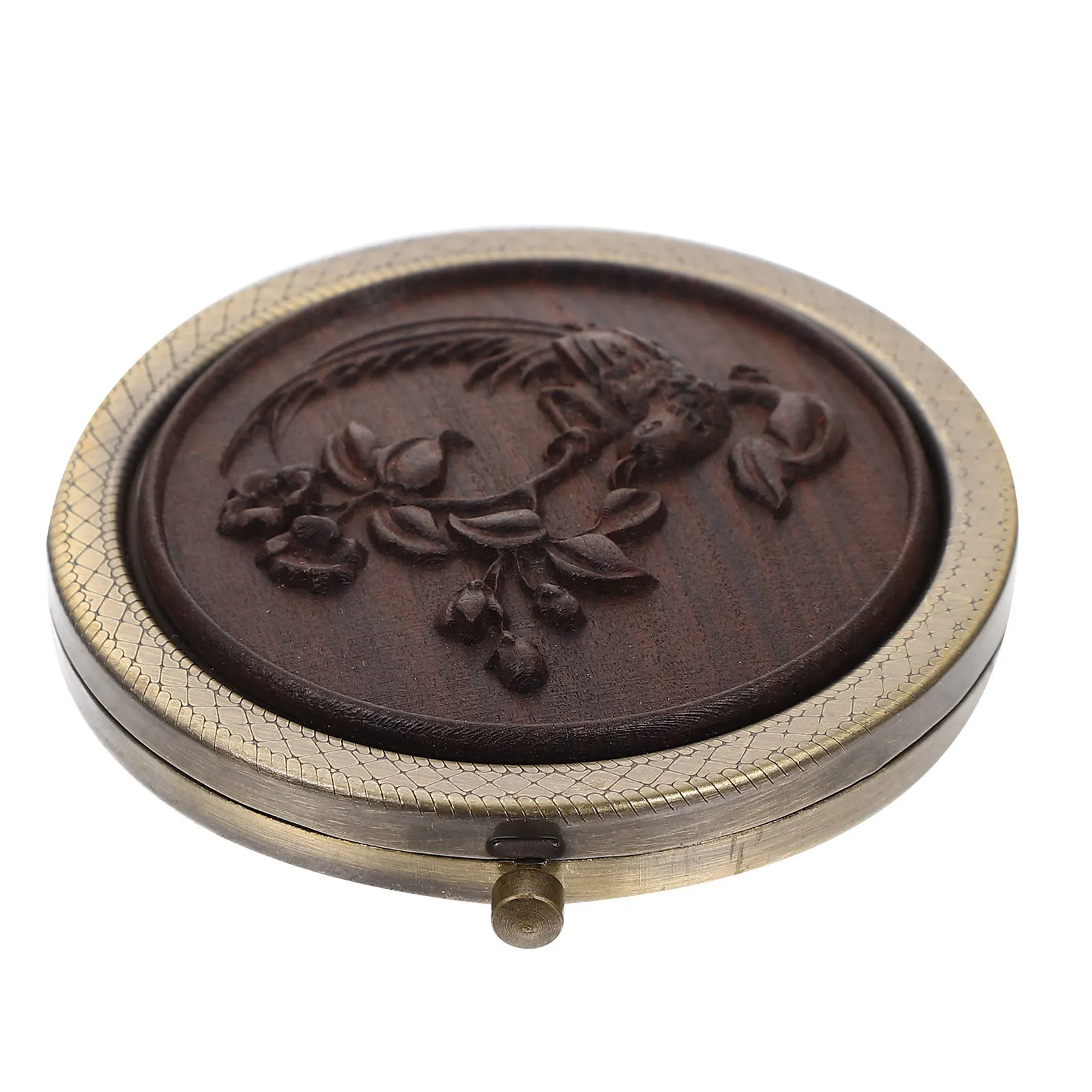 مرآة مكياج خشبية صغيرة قابلة للطي، مرآة جيب محمولة على الوجهين للسفر في الهواء الطلق، مرايا خشبية معدنية للمكياج #2