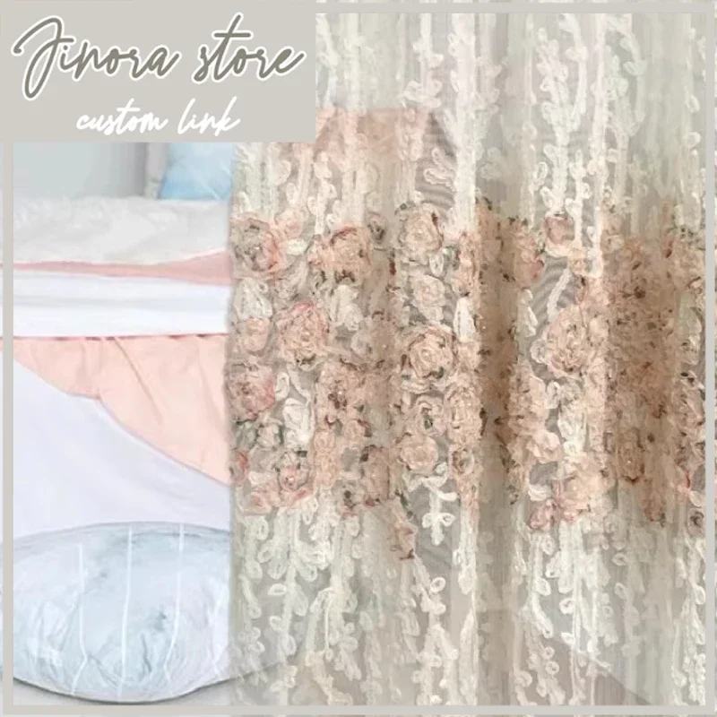 Curtains For Living Room French Window Floating Window Balcony Sunscreen Customized Pink And White Screen Window Screen