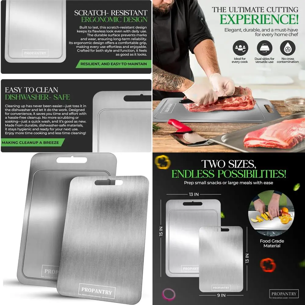 

Набор из двух кухонных разделочных досок из чистого титана — прочные, нескользящие, альтернативные из нержавеющей стали.