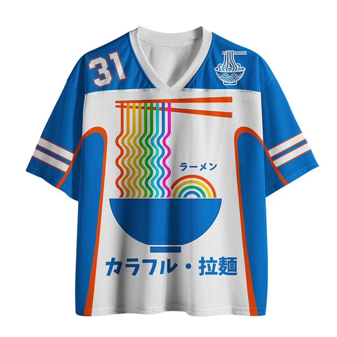 Japanese Style Trendy New Harajuku Style V-neck Mesh Casual Jersey Kids/Adult Fashion Casual Quick Drying Breathable T-shirt