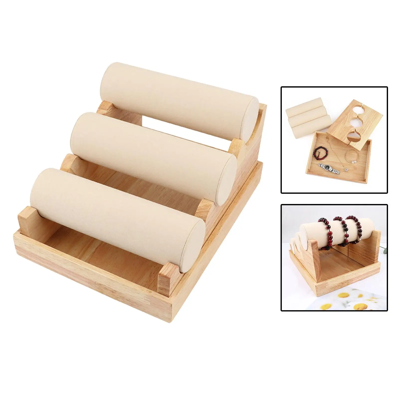 Necklace Bracelet Watch Holder Organizer with Velvet Wooden Jewelry Display Stand for Bangles Scrunchies Storage Rack Women
