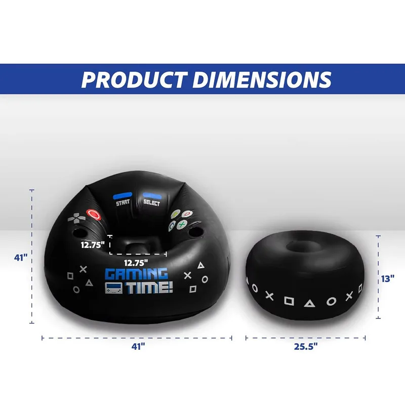 Gaming Inflatable Lazy Sofa Chair PVC Flocking Foldable Backrest Chair Bedroom Sofa with Slip-on Lunch Lounge Chair Set