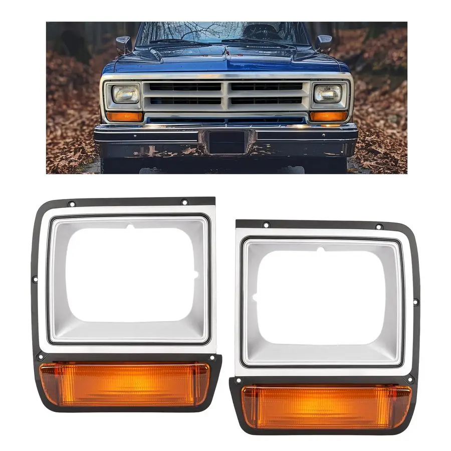 

Headlight Bezel w Turn Signal Light Compatible with 19861990 Dodge D100 Ramcharger W100 Replacement for 4249810 4249811 Headlamp