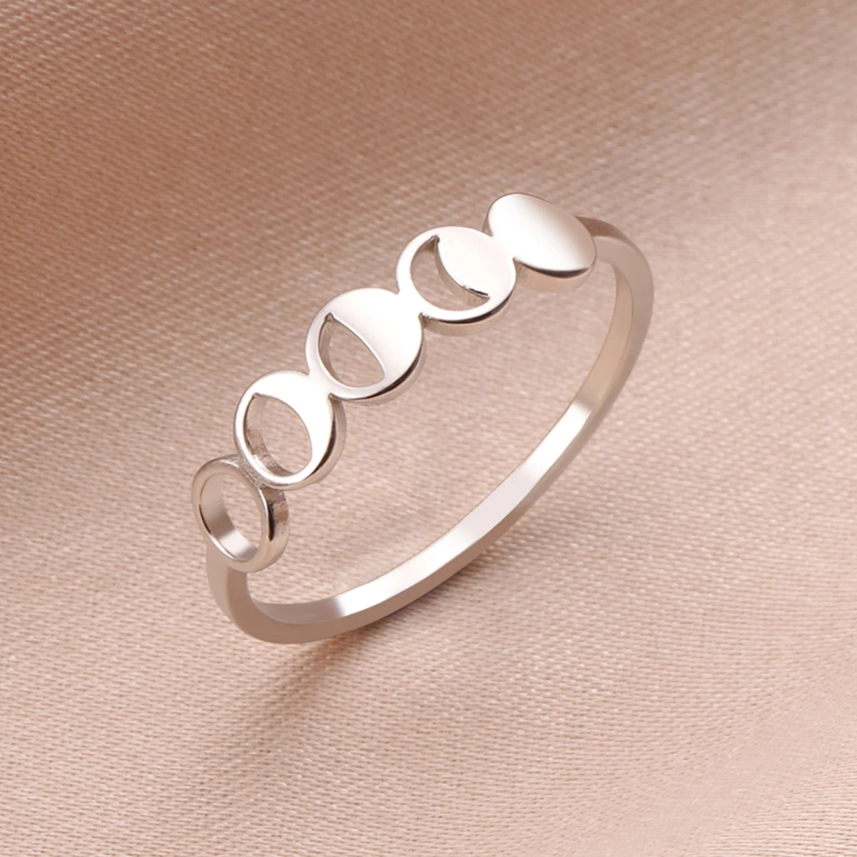 LIKGREAT Lunar Moon Phase Ring Crescent Moon Finger Rings Stainless Steel Minimalist Wedding Band Finger Ring Jewelry for Women