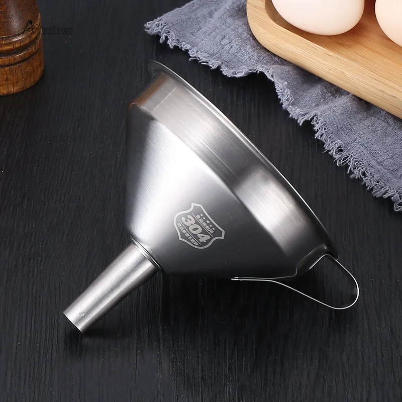 304 Stainless Steel Funnel Kitchen Oil Liquid Funnel Metal Funnels Filter Wide Mouth Funnel for Canning Home Kitchen Tools