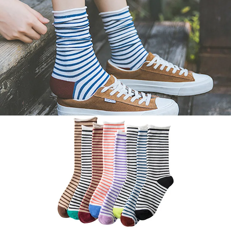 Sweet Department Preppy Striped Mid-tube Socks Autumn Women's Breathable Cotton Socks Fashion Socks