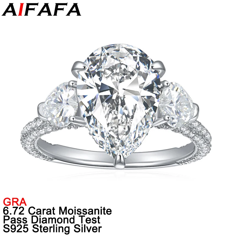 

AIFAFA 6.72 Carat Real Moissanite Women Rings Sparkle Pear Gem 100% S925 Sterling Silver Jewelry Wholesale Pass Diamond Test GRA