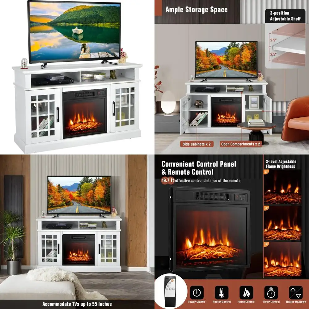 

Freestanding Wooden Entertainment Center with 18 Electric Fireplace for TVs up to 55