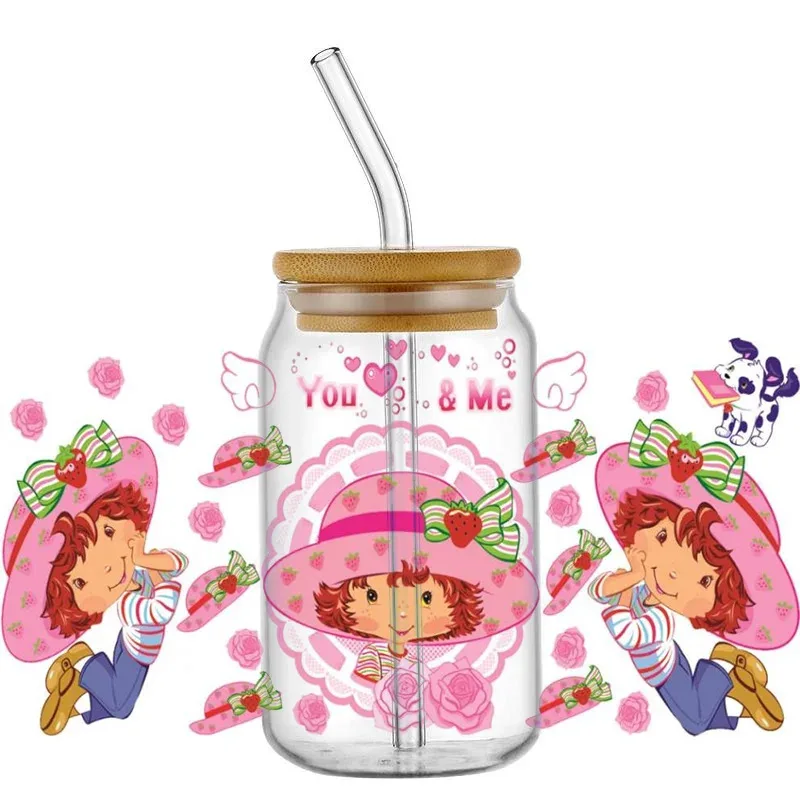 

16oz Glass Cup Wrap Sticker Waterproof UV DTF Transfer Decal New Style Strawberry Girl Pattern