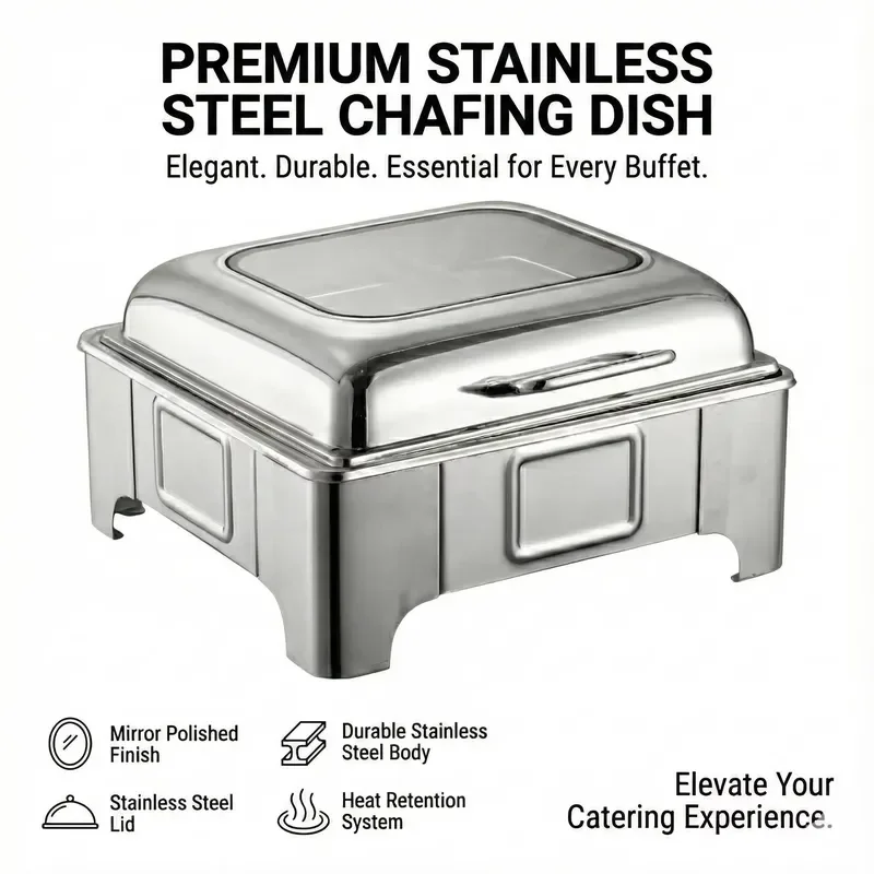Stainless Steel Rectangular Chafing Dish for Hotel Buffets Parties and Weddings Food Warmer for Hotel and Catering Use