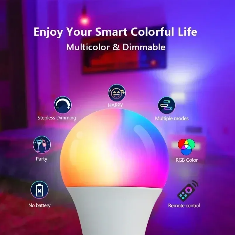 Color Changing RGB LED Bulb 16 Colors Remote Control Dimmable E27 A60 Mood Light for Home Party Bedroom Festival Deco