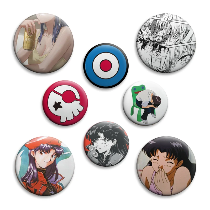 50/58mm Misato Katsuragi Asuka alfileres de botón suave broches de diseño a presión insignias de decoración de moda diaria regalos ideales para amigos