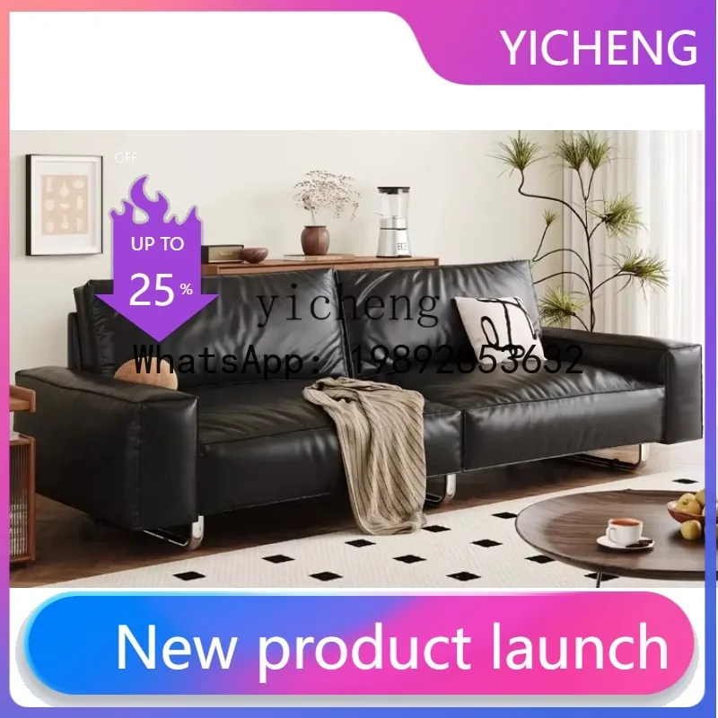 

Leather Sofa Living Room First Layer Cowhide Retro Sofa Straight Minimalist