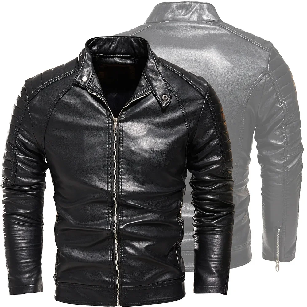 PJ-368 genuine men's multi-color jacket solid color men's PU leather jacket autumn motorcycle suit new men's jacket with fleece