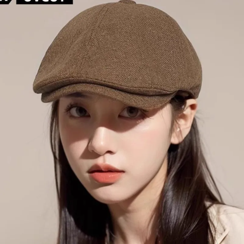 

Retro Forward Hat Women's Beret Spring And Autumn Octagonal Painter's Hat Brown Duck Tongue Newspaper Children's Hat Mz019