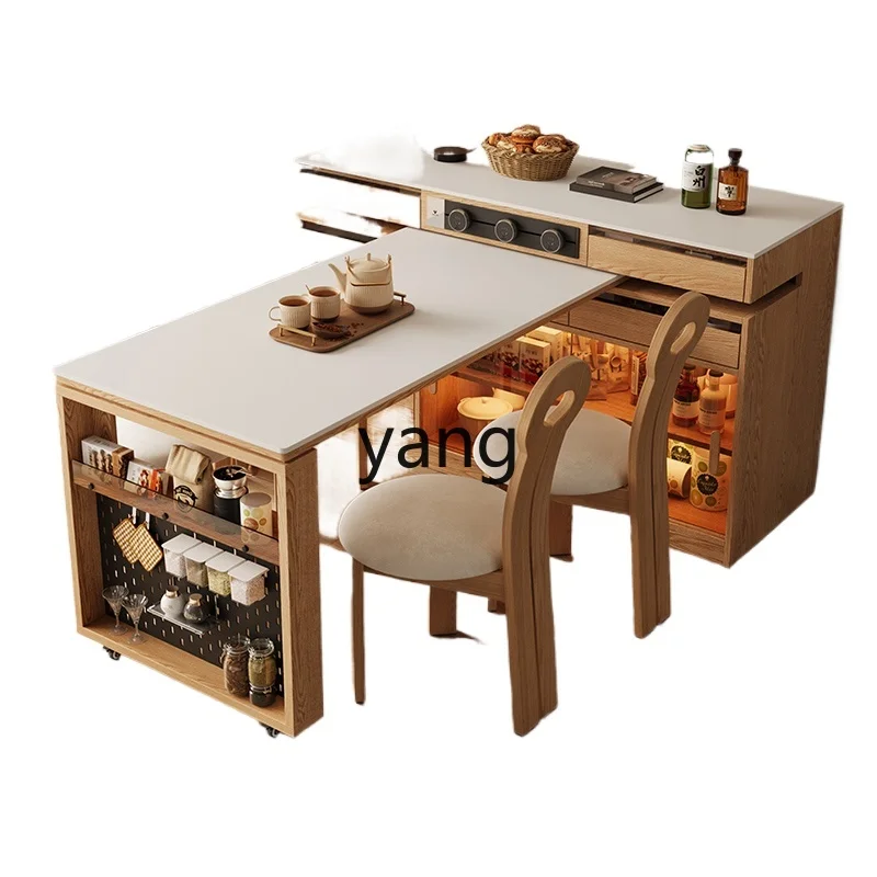 LH  rock slab rotatable log wind multi-functional all-solid wood dining table chair bar island
