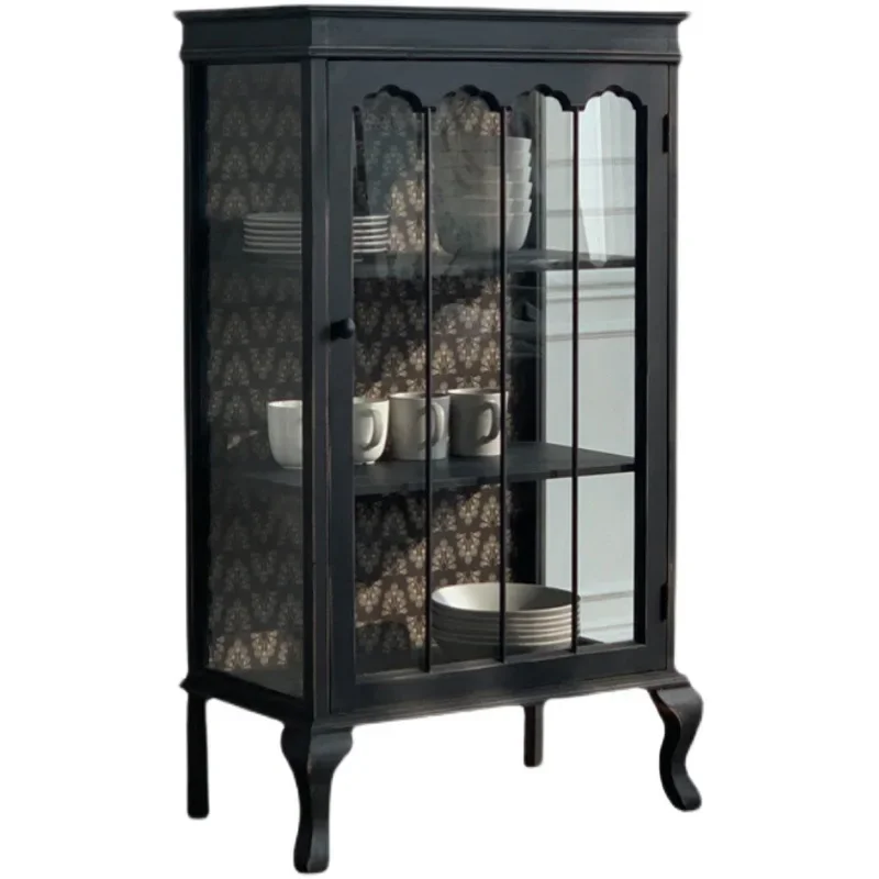 

French American retro country glass door cabinet side cabinet locker storage display bookcase wine cabinet
