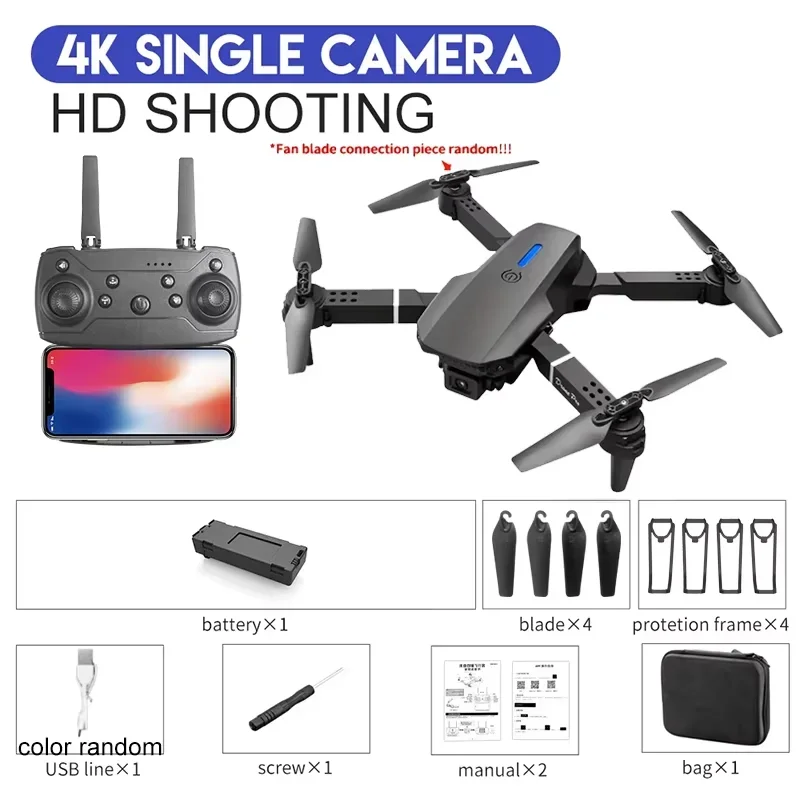 4K E88Pro drone with 1080P dual HD camera foldable WiFi FPV RC helicopter for aerial photography and gifting ﻿