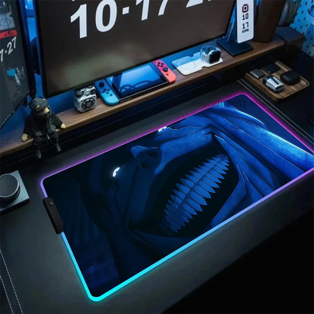 Smile Boss Solo Leveling Mousepad XXL RGB Gaming Mouse Pads HD Black Gamer Accessories Large LED