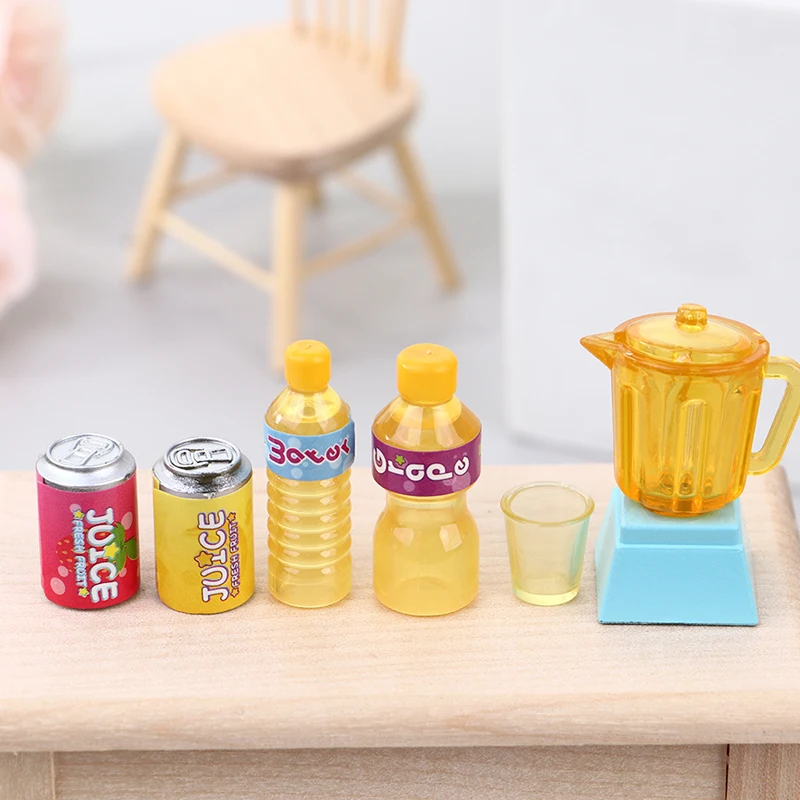 6Pcs/set Dollhouse Drink Bottle Juicer Model 1/12 Dollhouse Miniature Kitchen Furniture Decoration Micro Scene Construction Prop