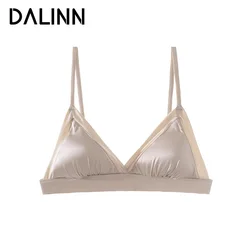 Women's Solid Bra, 93%Real Silk 7%Spandex Underwear, Triangle Cup Comfortable Female Underwear, Thin padding Brassiere 2024