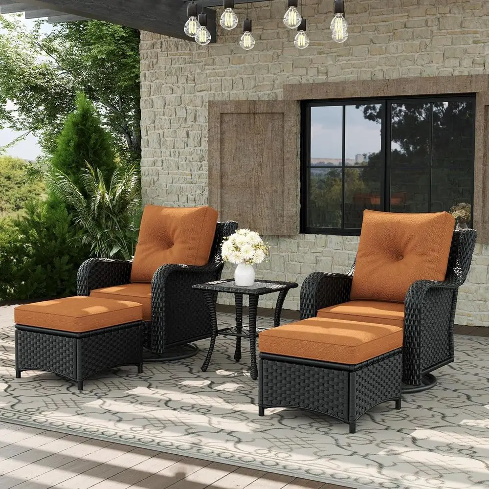 

5-Piece Outdoor Patio Furniture Set with Swivel Rocking Chair and Thick Cushions