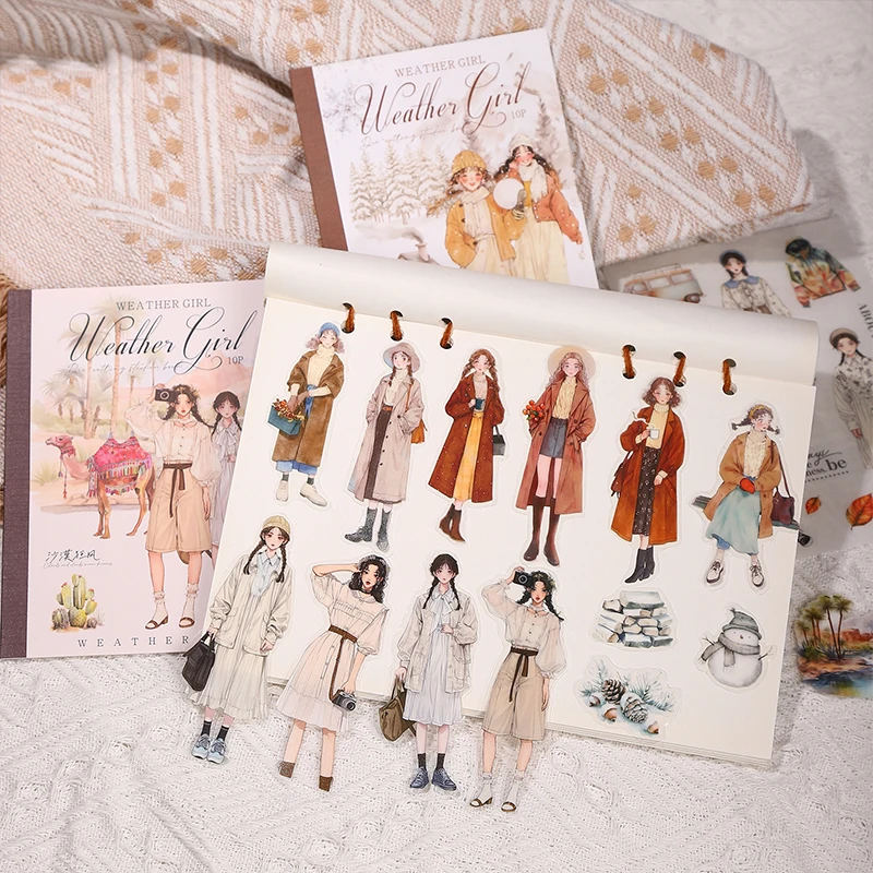 Journal GO 20sheets Cute Weather Girl Sticker Book for Collage Junk Journal Scrapbooking DIY Album Planner Card Decor Decals