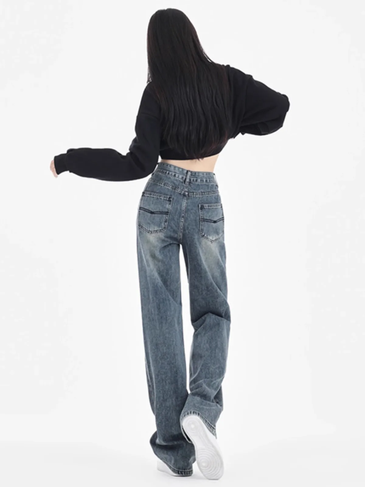 

High Waist Wide Leg Jeans Women's Loose Fit Floor Length Straight Cut Denim Pants Autumn Winter New Style Slimming Effect