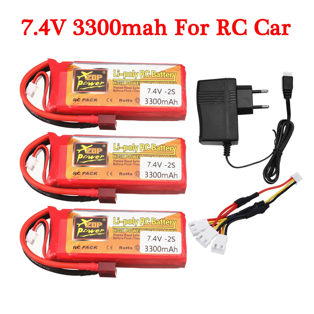 7,4 В 3300 мАч Lipo аккумулятор и зарядное устройство 2S для Wltoys 144001 124018 124019   Радиоуправляемая машина Грузовик Лодка Танк Дрон Запчасти Аксессуары