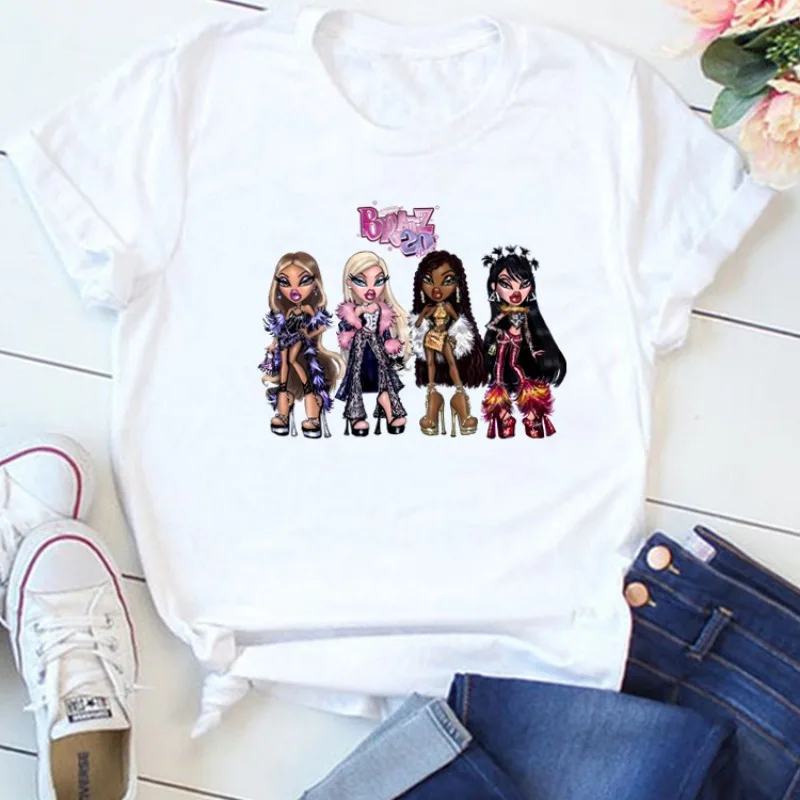 Bratzs Cartoon lato Trendprint t-shirt kobiety luźny projekt Casual krótki rękaw Harajuku koszulka Anime odzież damska 2024