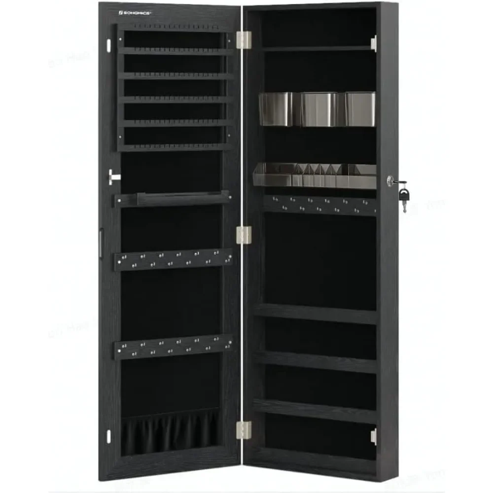 

Mirror Jewelry Cabinet Armoire, Wall or Door Mounted Jewelry Storage, Hanging Lockable Frameless with 2 Plastic Organizers