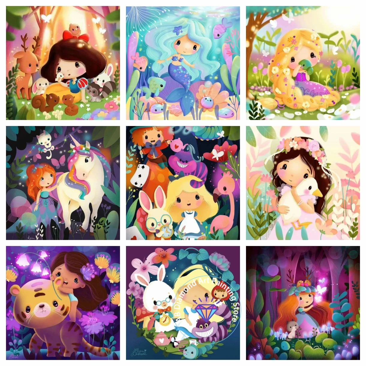 

AB Diamond Painting Art 5d DIY Kits Cute Cartoon Princess Colorful Embroidery Mosaic Cross Stitch Home Decor Children's Gift