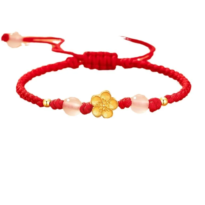 2026 New Style Peach Blossom Bracelet Sterling Silver Light Luxury Niche Exquisite Birth Year Red String Jewelry for Men Women