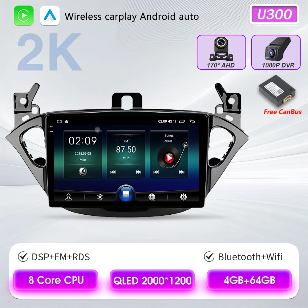 Carplay 2 Din Android 16 autoradio audio multimedia voor Opel Corsa E 2014 2015 - 2019 GPS navigatie autostereo monitor BT WIFI