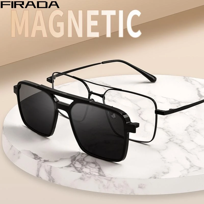 FIRADA Fashion Comfortable Magnet Eyeglasses Vintage Double Beam Square Eyewear Prescription Glasses Frame For Men Women 86006