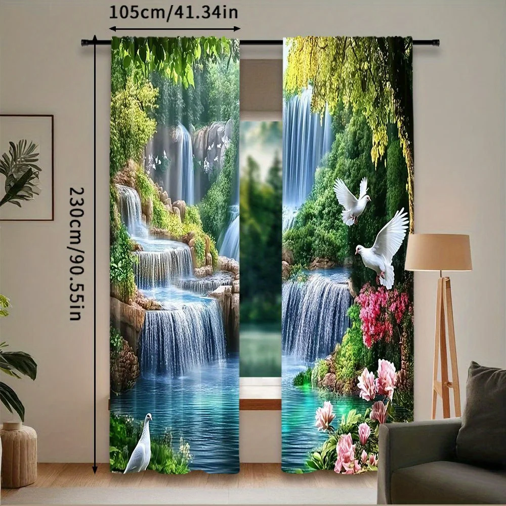 

Комплект из 2 штор, яркие, красочные, с изображением водопада и леса, идеально подходят для создания атмосферы в спальнях, ванных комнатах, гостиных, столовых, кабинетах и офисах.