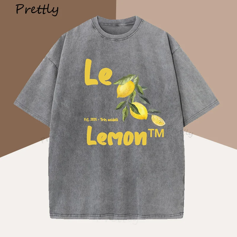 Vintage-Zitronen-T-Shirt mit französischem Spruch, Sommer-Frucht-T-Shirt, Retro-Grafik-T-Shirts, lockeres Baumwoll-O-Ausschnitt-T-Shirt, lässig, kurzärmelig – Detail 2
