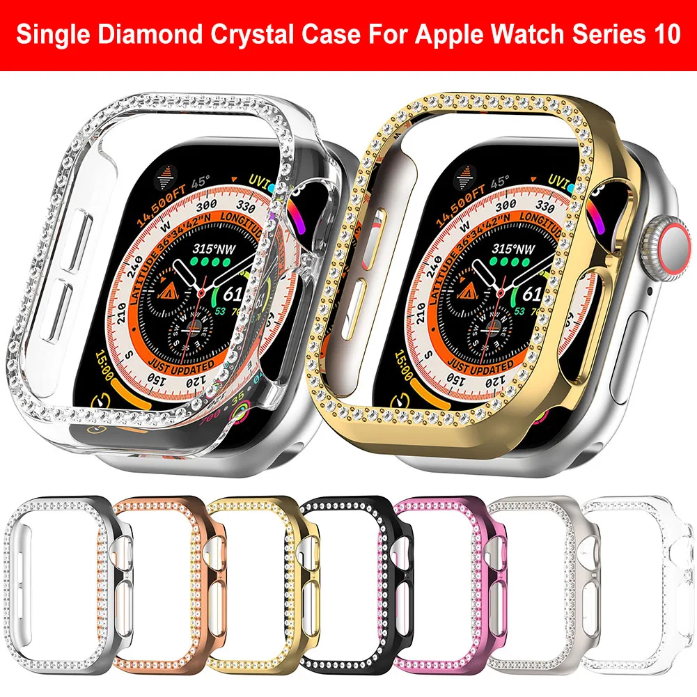 Bling PC Case For Apple Watch Series 10 42MM 46MM Hard PC Bumper Protective Cover Watch Strap Protector Band Cover Accessories