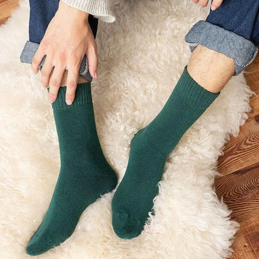 1 Pair Unisex Socks Knitted Mid-tube Thick Plush Socks Soft Warm Sweat Absorption No Odor Elastic Casual Floor Socks