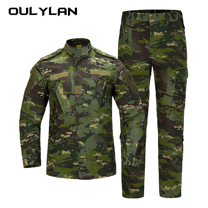 

Men's Long Sleeved Camouflage Training Suit Outdoor Hiking Wear-resistant Tactical Suit Uniform Camping Hunting Clothes Shirts P