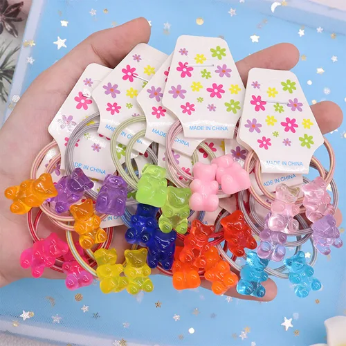 Imagen 2 del producto Accesorios para el cabello de oso de peluche para niña, cintas de goma para el pelo, cintas elásticas para el pelo, decoraciones para el cabello, lazos de Color brillante, 2 piezas