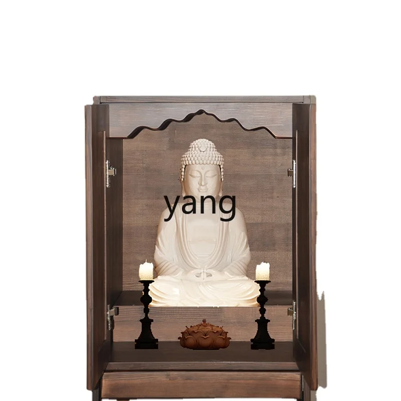 LMM New Chinese Style Solid Wood Buddha Niche Clothes Closet Bodhisattva Guan Gong God of Wealth Cabinet with Door