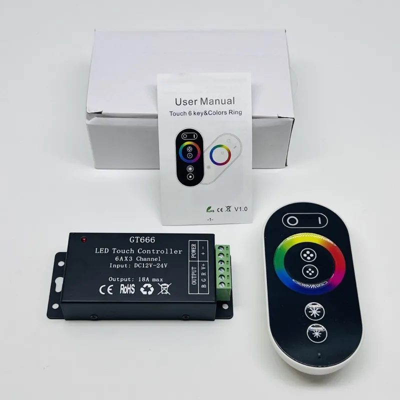 GT666 3 Kanäle LED-Streifen-Controller DC12V 24V 18A RF Touch Remote RGB LED Bar Dimmer Band RGB Lichter Schalter