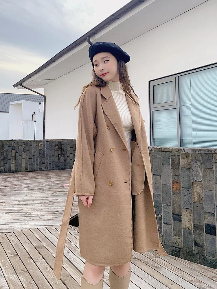 

Double-Sided Camere Woolen Coat for plus Size Women Winter New Sle Korean Sle Commute Wind Pure Color Slim Fit Coat